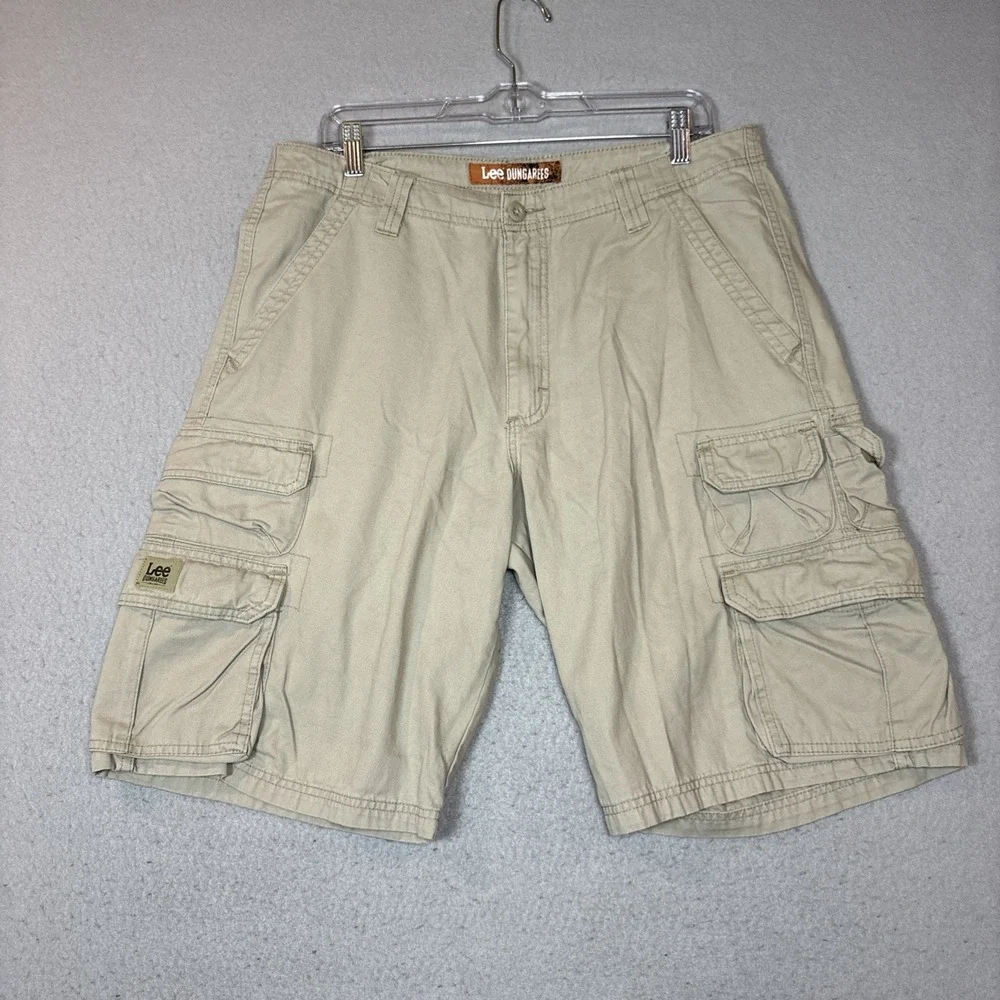 Lee Dungarees Mens Khaki Tan Ripstop Cotton Cargo Shorts Size 33